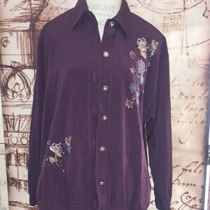 Floral Embroidered Button Down Shirt in Purple